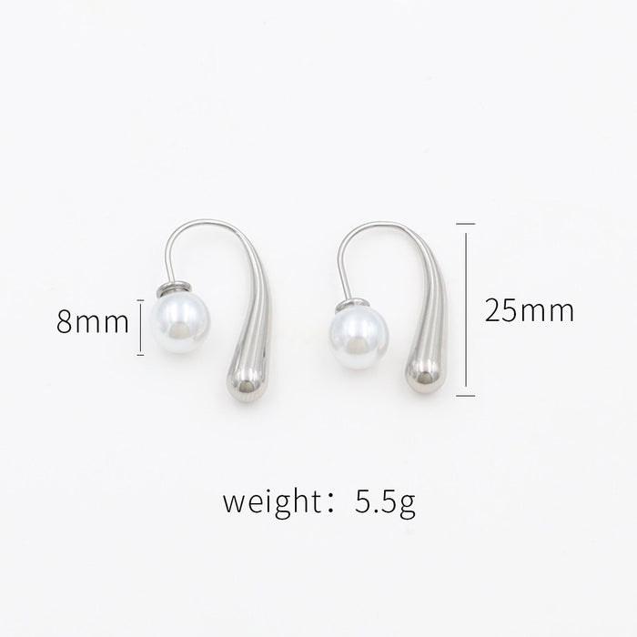 Wholesale Titanium Steel Geometric Water Drop Pearl Earrings