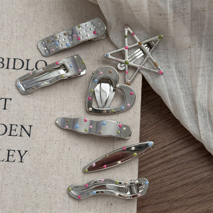 Wholesale Silver Metal Hair Clips with Colorful Dots