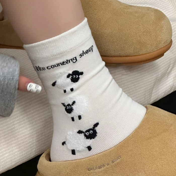 Wholesale Illustration trend cute pile socks cotton socks new product cartoon flocking mid tube socks