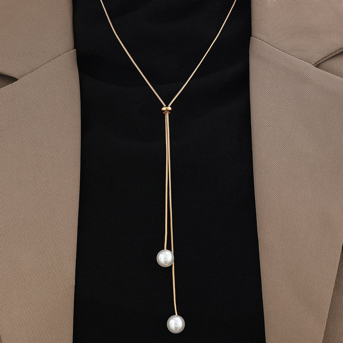 Wholesale Long pearl necklace with high-end design and niche simplicity, versatile collarbone chain
