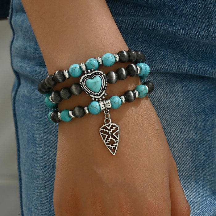Wholesale Heart-shaped Bohemian style turquoise 3-piece multi-layer bracelet set