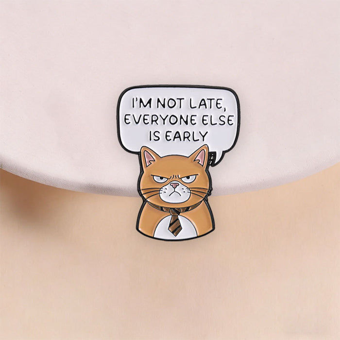 Wholesale Trendy Orange Cat Brooch I AM Not Late Office Tie Pin Gift