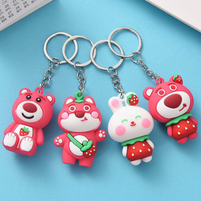 Wholesale Cartoon Strawberry Bear Keychain Small Gift Children Student Small Gift Bag Pendant