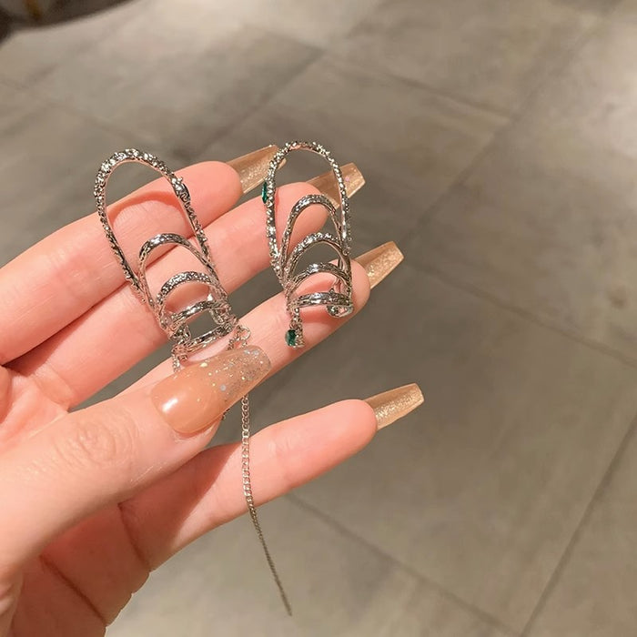 Wholesale Asymmetric diamond tassel elf ear bone clip earrings