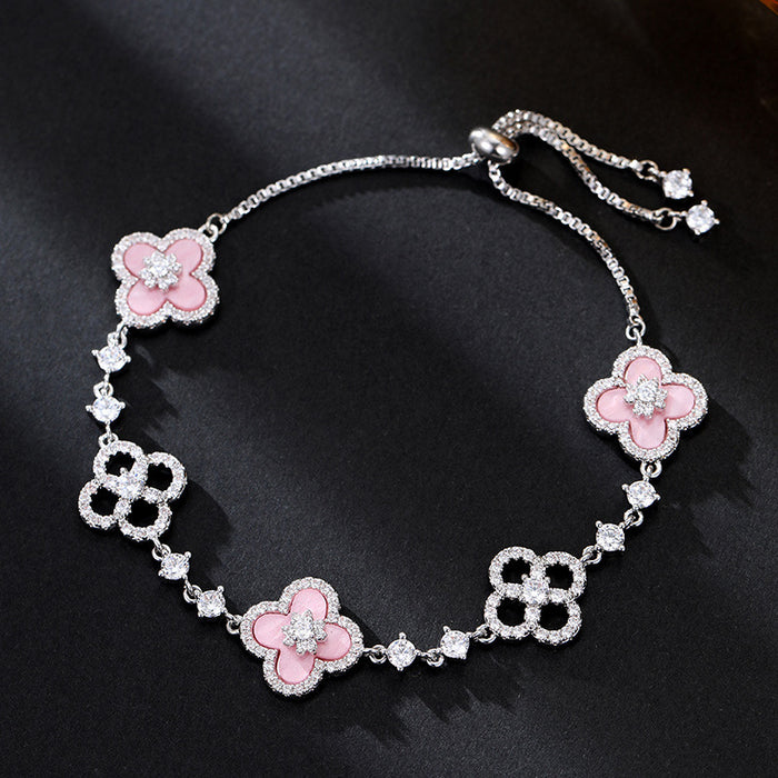 Wholesale Micro-set cubic zirconia four-leaf clover adjustable bracelet