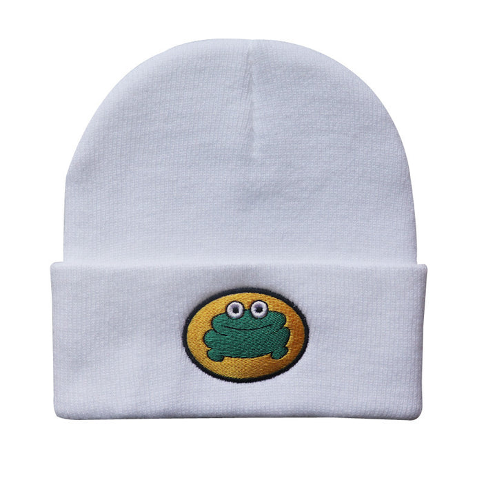 Wholesale Acrylic Cartoon Frog Embroidery Knitted Beanie Hat JDC-FH-LvH011