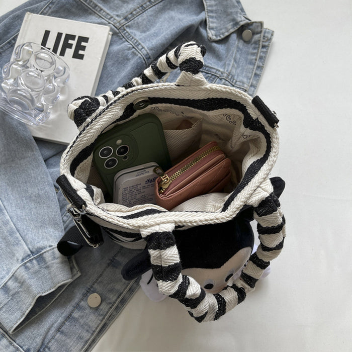 Wholesale Canvas bag, striped bucket handbag, cute doll, playful parent-child crossbody bag
