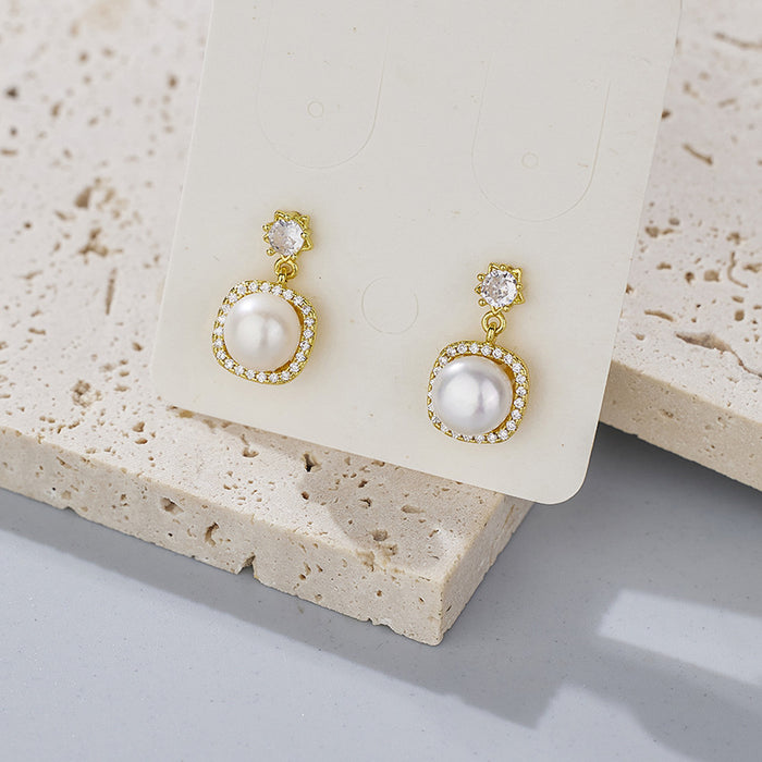 Wholesale Square Diamond Zirconia Pearl Earrings JDC-ES-YZS003