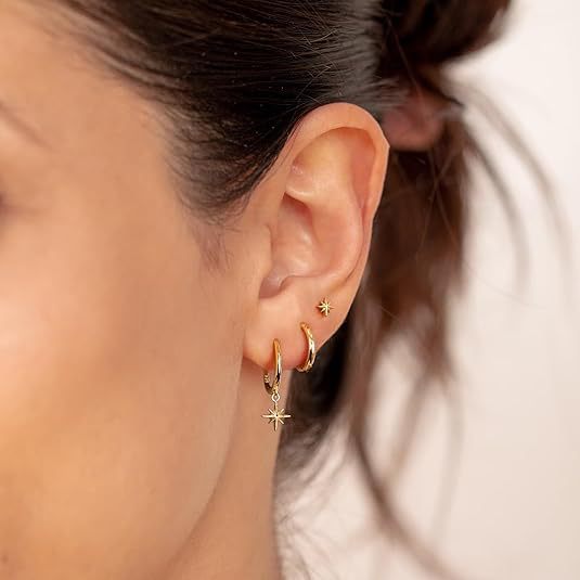 Wholesale Hot selling genuine gold brass electroplated simple and versatile octagonal star pendant earrings with temperament earring set
