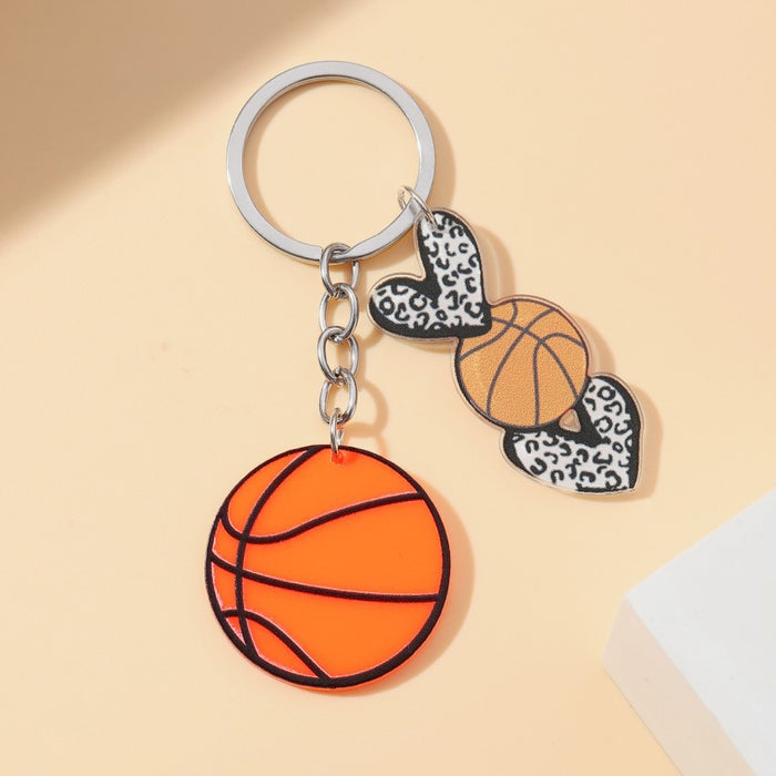 Wholesale Acrylic Leopard Print Love Sports Ball Keychain JDC-KC-RongRui051