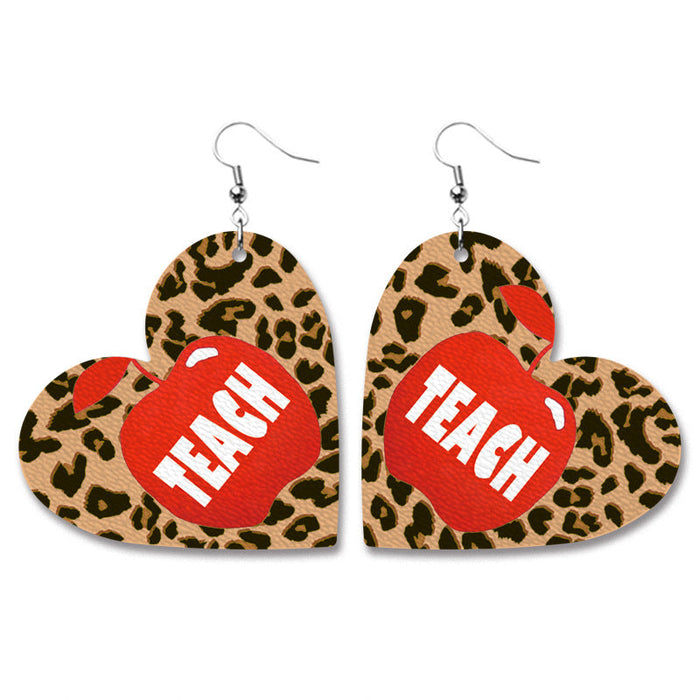 Wholesale earrings Heart-shaped baseball leather earrings JDC-ES-HeYi101