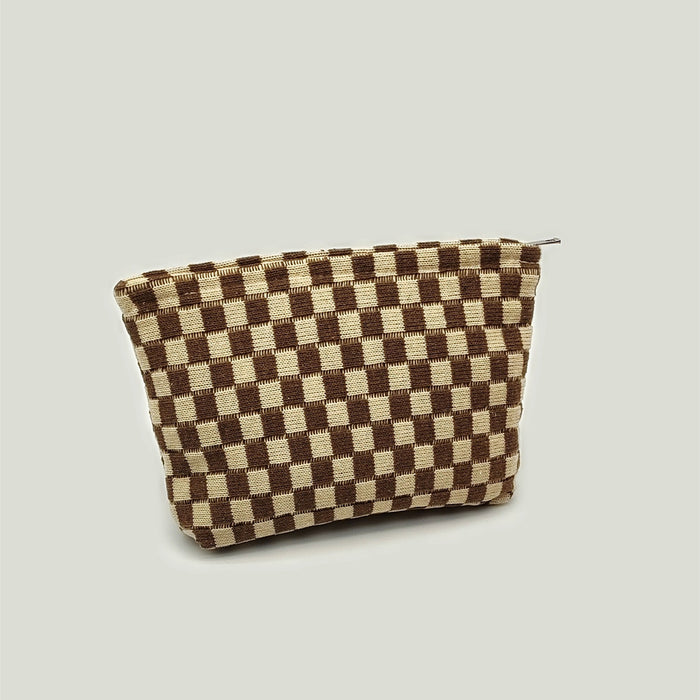 Wholesale Knitted Checkerboard Large-Capacity Knitted Cosmetic bag