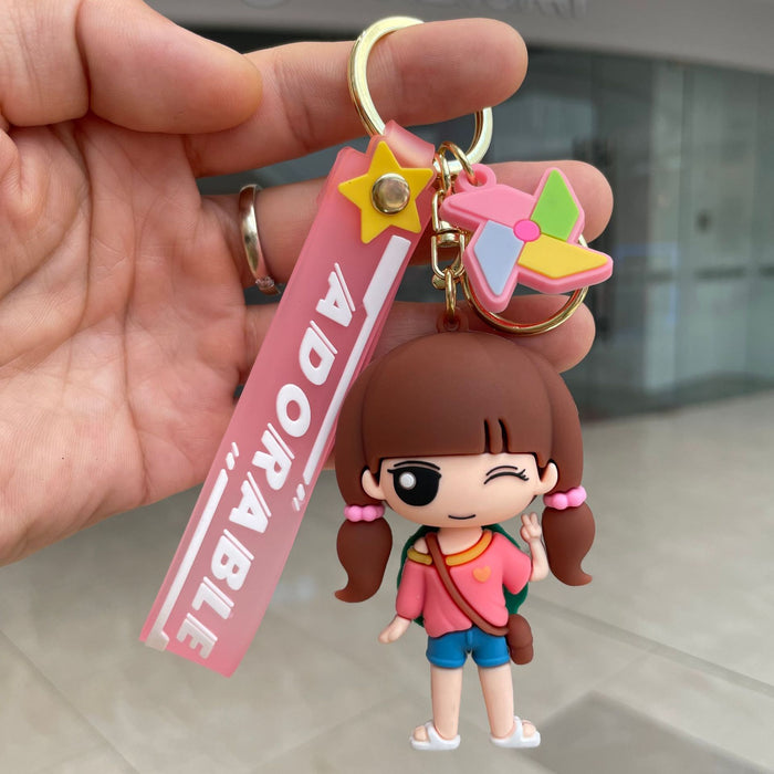 Wholesale 3D soft rubber keychain cartoon cute keychain doll couple backpack pendant