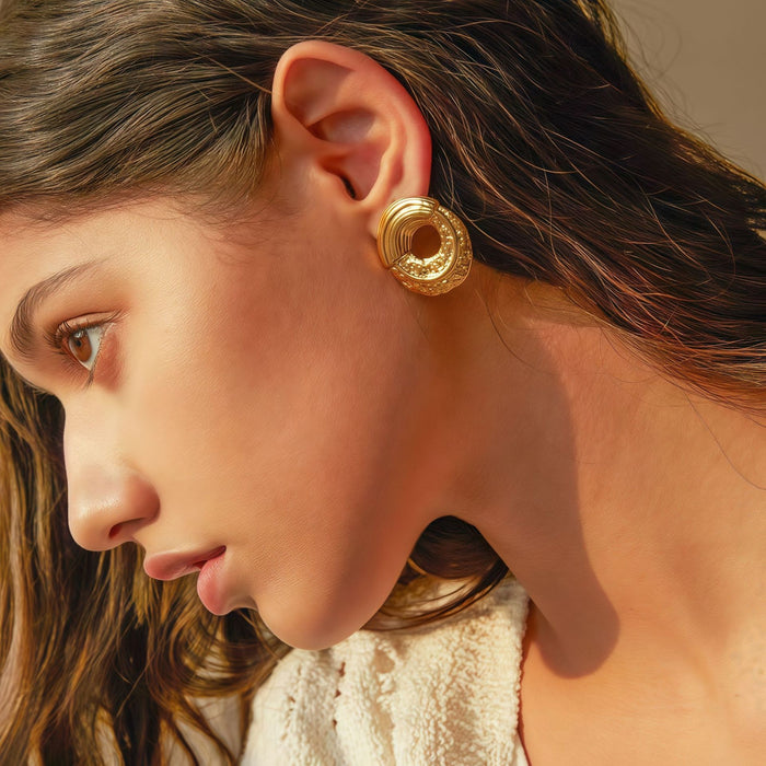 Wholesale Irregular bilateral pleated earrings with titanium steel gold-plated earrings