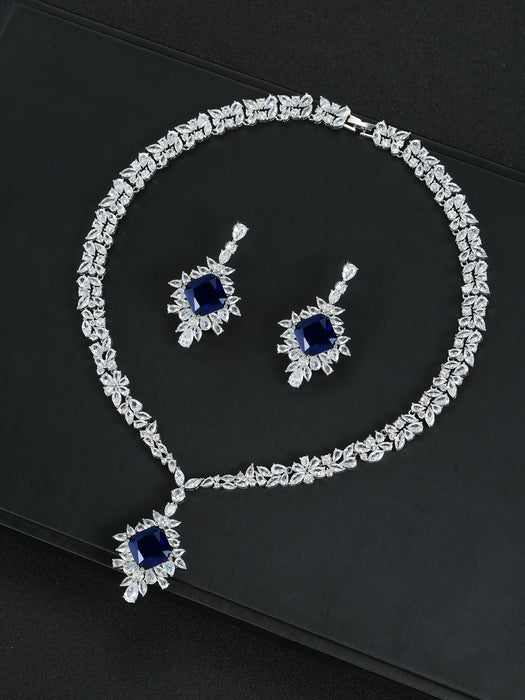 Wholesale Zircon Necklace Earrings suit Wedding Dinner High-end Jewelry Square Decoration Women' s