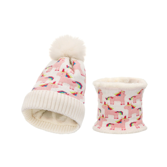 Wholesale Hat Acrylic Jacquard Unicorn Fleece Neck Set JDC-FH-JunC004