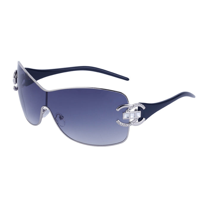 Wholesale Fashion diamond studded windproof sunglasses, large frame integrated sunglasses, wholesale of glasses