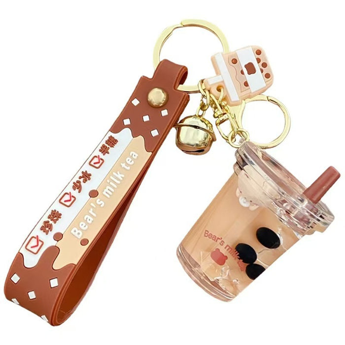 Wholesale Pearl Milk Tea Keychain Floating Liquid Quicksand Bottle Pendant JDC-KC-ZT014