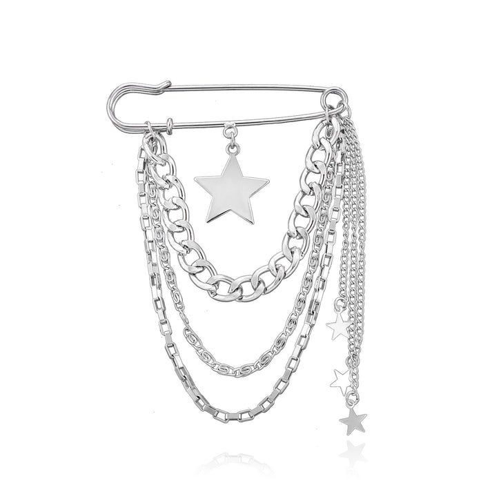 Wholesale Glossy five-pointed star brooch ladies'  personalized creative alloy pin pendant