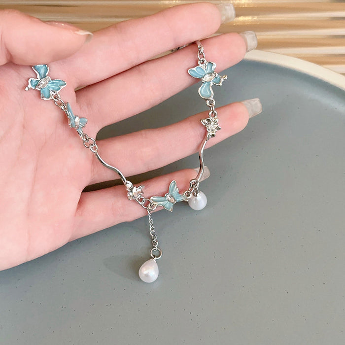 Wholesale Titanium steel butterfly pearl necklace temperament collarbone chain niche design