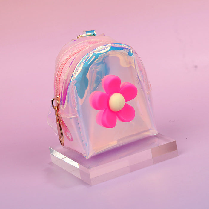 Wholesale Laser Transparent Flower Design Backpack Purse With Zipper Stylish Everyday Coin Purse Gift