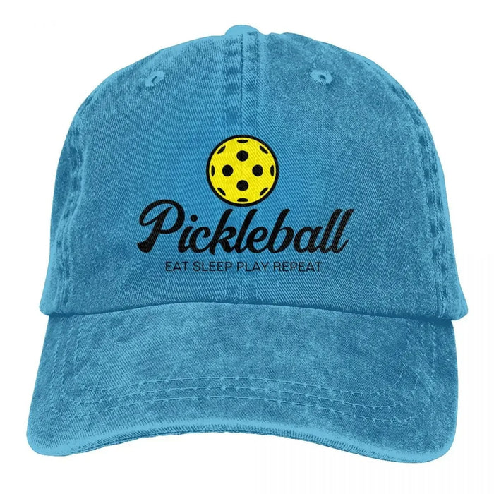 Wholesale Vintage Washed Baseball Cap With Yellow Pickleball Print Retro Distressed Curved Brim Adjustable Hat For Everyday Wear