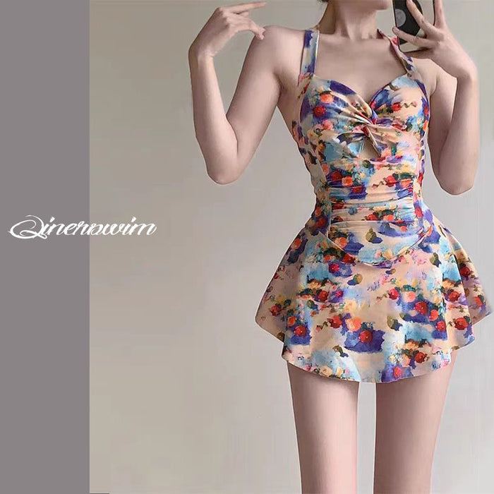 Wholesale Swimsuit one-piece suspender niche retro hot spring swimsuit