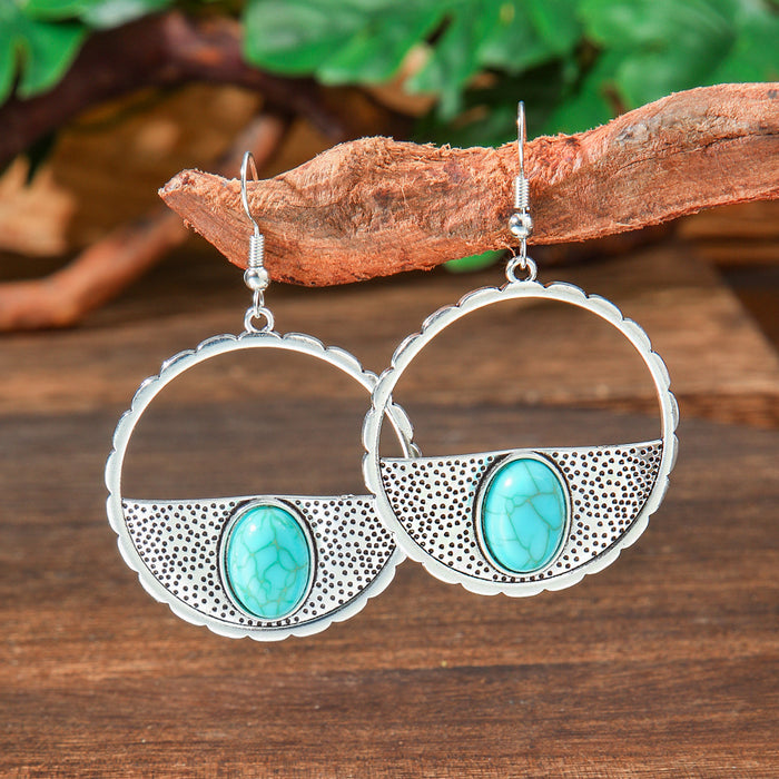 Wholesale Beach Vacation Geometric Alloy Earrings with Turquoise Acrylic Fashion Jewelry MOQ≥2