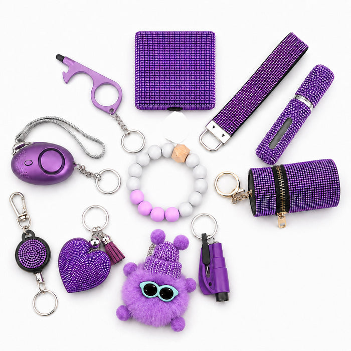 Wholesale Rhinestone Keychain Set 11 Piece Stainless Steel Fashion Accessory Everyday Carry Key Rings For Gifts Boutique Resale
