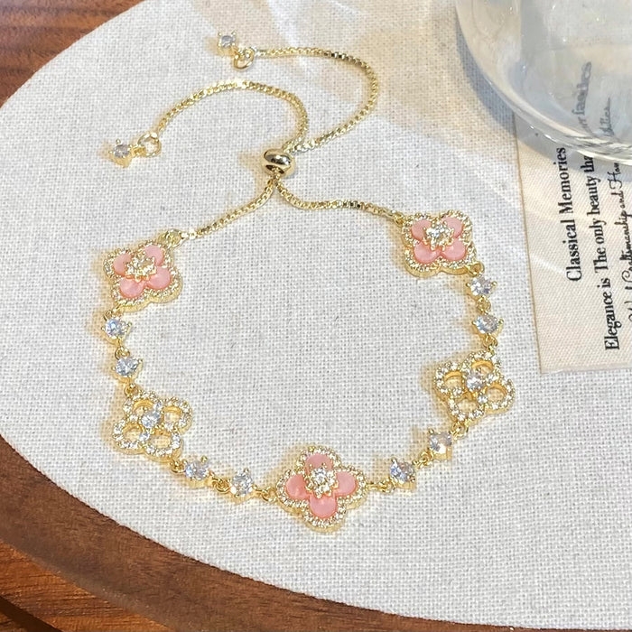 Wholesale Pink four-leaf clover necklace,  earrings,  and bracelet