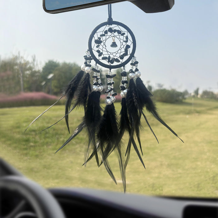 Wholesale Crystal Stone Dream Catcher Car Pendant Feather Wind Chime Rearview Mirror Decorative Accessory MOQ≥2