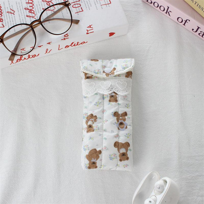 Wholesale Quilted Heart Pattern Glasses Pouch Soft Light Blue Polyester Eyeglass Case With Flap Travel Storage Bag For Sunglasses