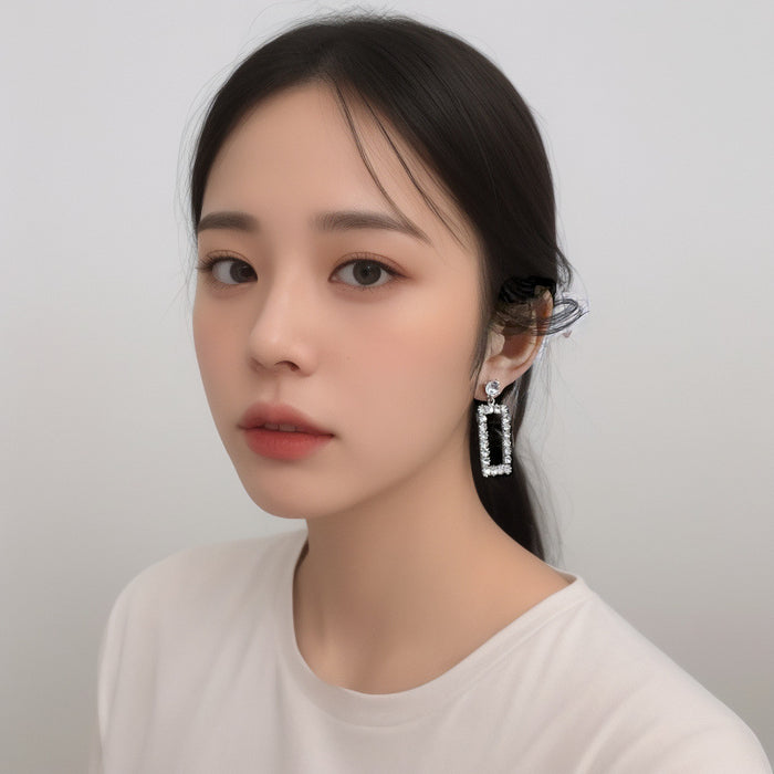Wholesale Sparkling rhinestone earrings full of diamond temperament, geometric rectangle, simple and versatile earrings