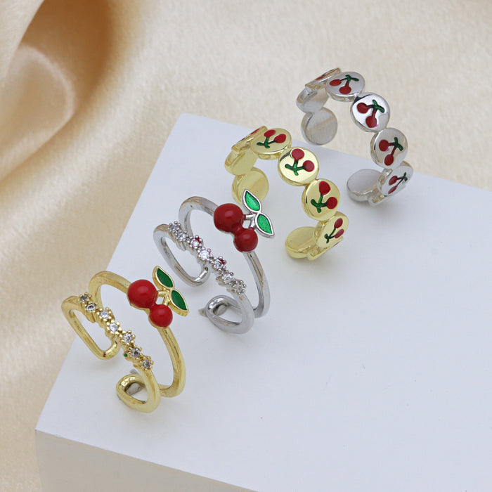 Wholesale color oil with zirconium fruit cherry strawberry open ring