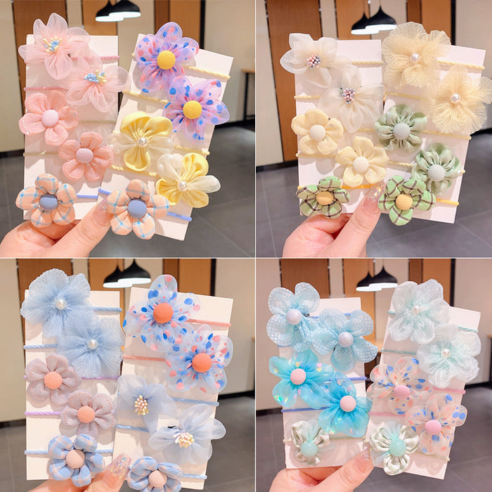 Wholesale Mesh lace children' s hair ring head rope rubber band set flower cartoon cute treasure hair accessories do not hurt hair