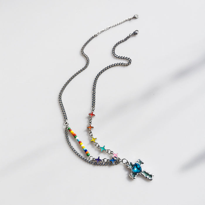 Wholesale Blue liquid cross ing color star necklace