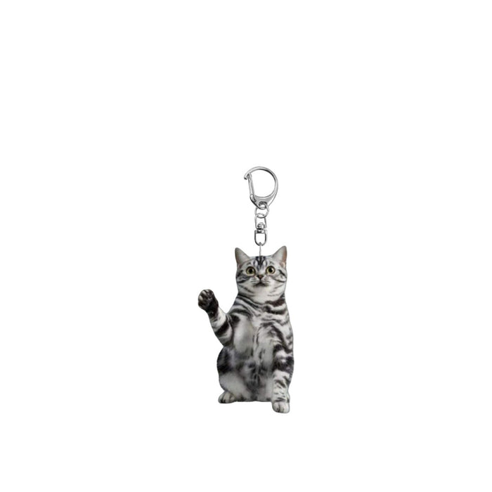 Wholesale 2pcs/set Cat Wave Keychain Acrylic Flat  Pendant with Lobster Buckle