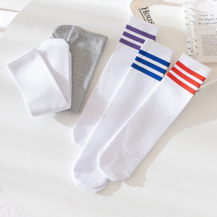 Wholesale Combed cotton three bar striped socks with straight leg and high leg design, versatile socks