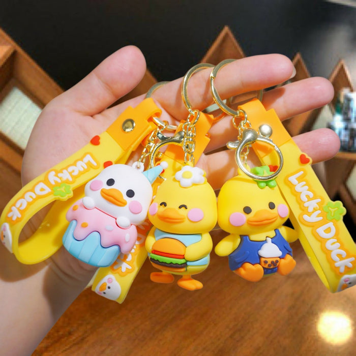 Wholesale Cute Silicone Duck Keychain in Blue Ice Cream Bag Charm Car Accessory