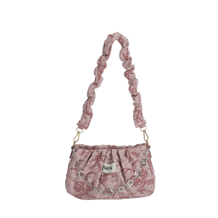 Wholesale Minimalist bag chain, fashionable pleated fabric bag, single shoulder crossbody casual cloud bag