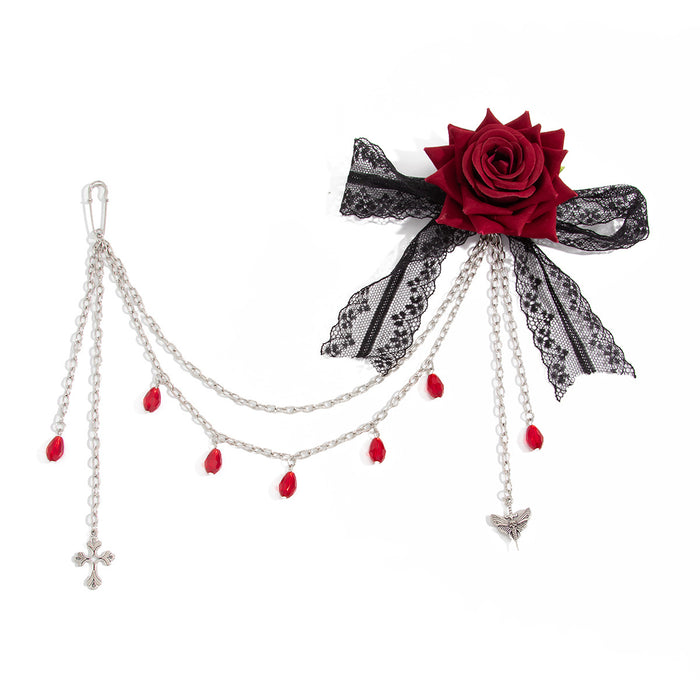 Wholesale Gothic Lace Brooch Pin With Tassel Cross Pendant Dark  Style Fashion Accessory
