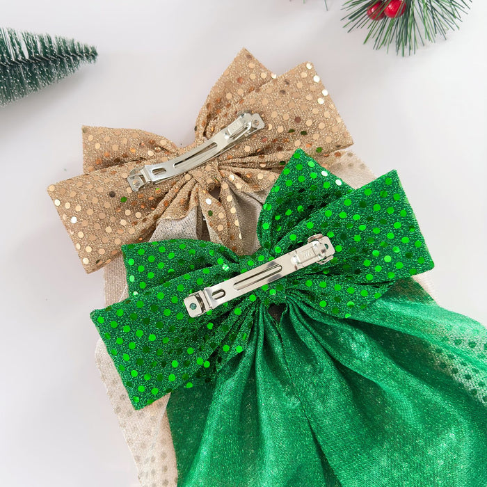 Wholesale Polka dot sequined bow hairpin hair accessories mesh ribbon spring clip hairpin Christmas holiday dress headdress