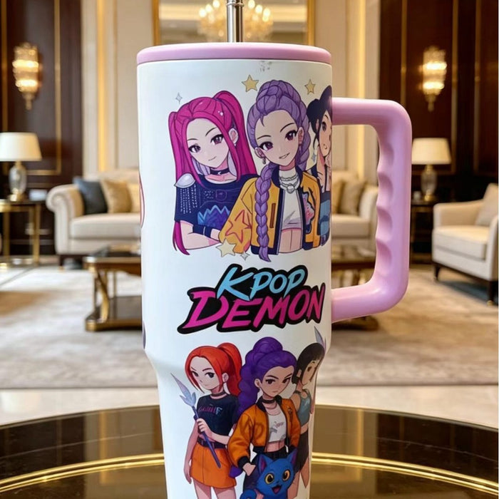 Wholesale Cartoon Straw Cup with Handle 304 Stainless Steel Insulated Tumbler
