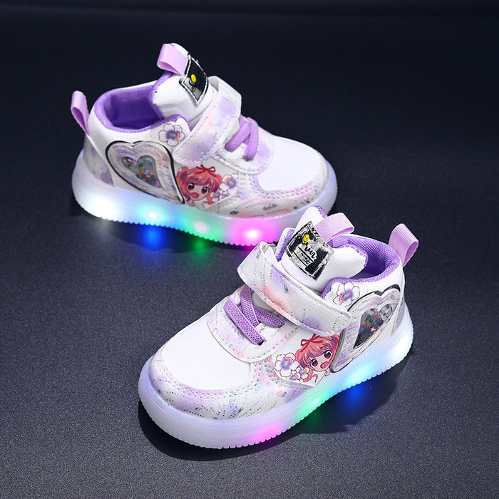 Wholesale Leather Light Shoes Children's Shoes 1-6 Year Old Girls' Board Shoes Sensor Light Shoes Soft Soled Casual Shoes JDC-KS-GS005