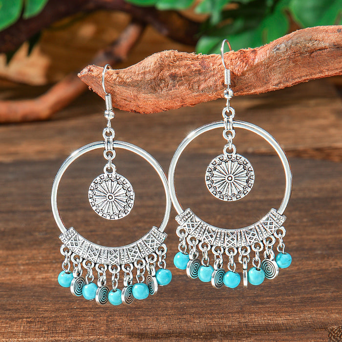 Wholesale 2pcs Bohemian Vintage Flower Tassel Elegant Earrings
