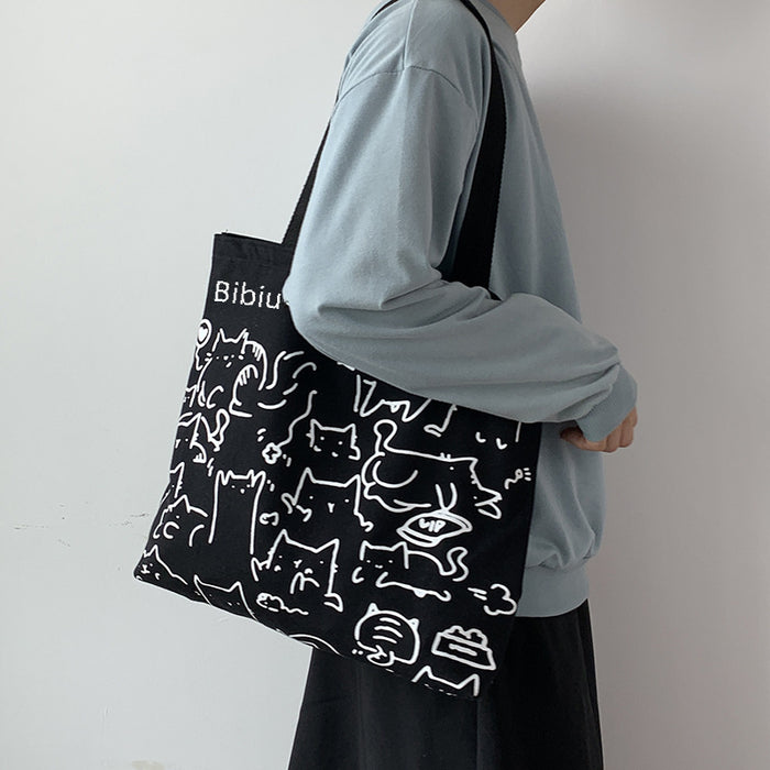 Wholesale Hand drawn shoulder bag, backpack, artistic retro style, large capacity canvas bag