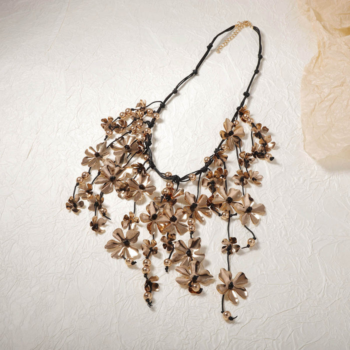 Wholesale Metal Flower Tassel Pendant Handmade Rope Necklace