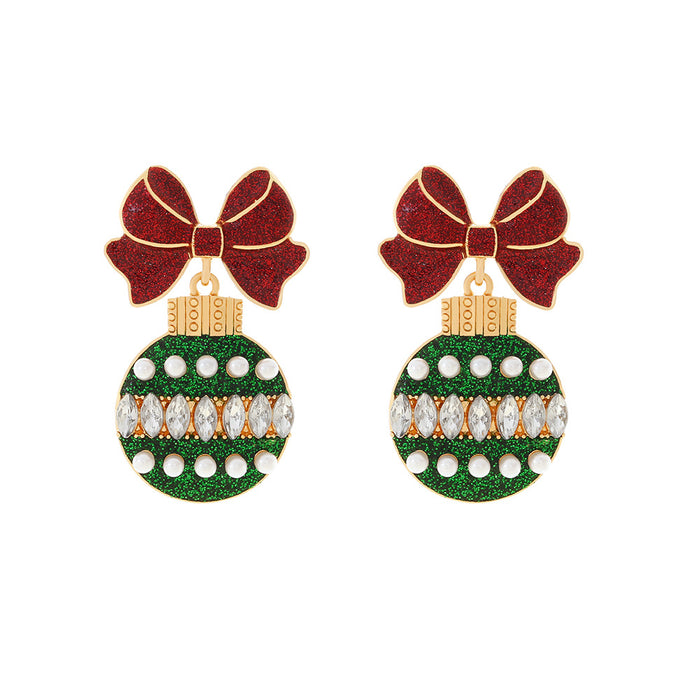 Wholesale Colorful oil drop bow with diamond studded colorful ball pendant earrings