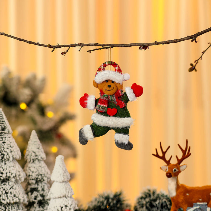 Wholesale Fabric Red and Green Dancing Pendant Hand-Raising Doll Pendant Christmas Tree Small Pendant Decoration