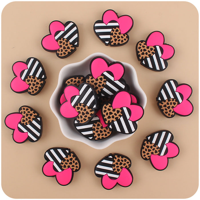 Wholesale Three Color Love Leopard Pattern Valentine's Day Silicone Focal Beads JDC-BDS-GuangTian005